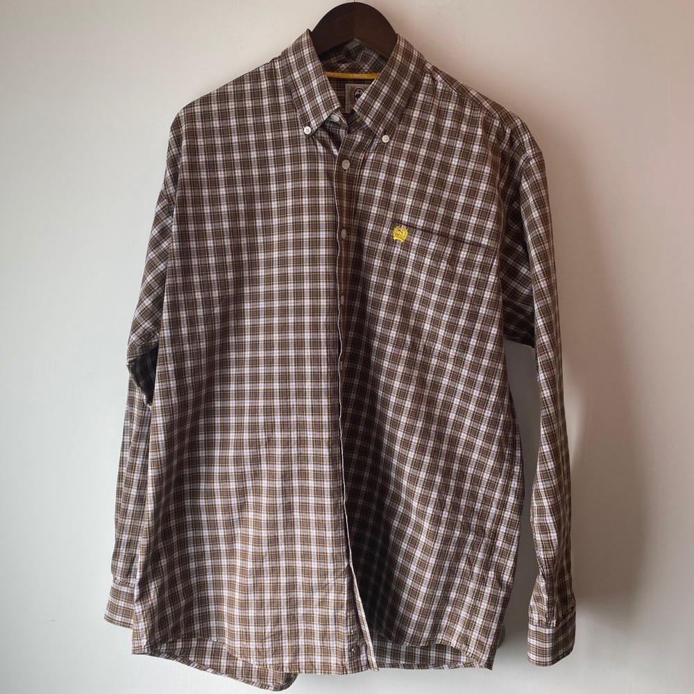 Cinch Button Down Shirt Men's M Brown Plaid Long Sleeve Western Cotton Logo